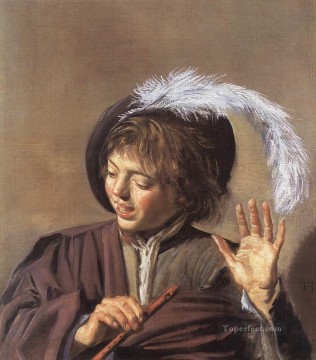  Dutch Oil Painting - Singing Boy with a Flute portrait Dutch Golden Age Frans Hals